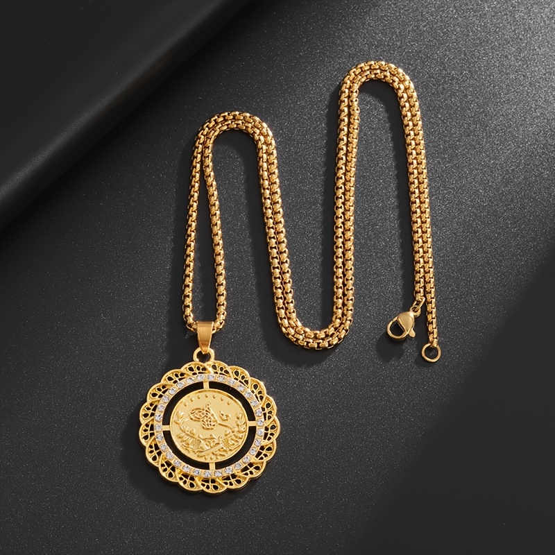 Retro Arabian Bird & Coin Pendant Necklace with Zirconia Stones
